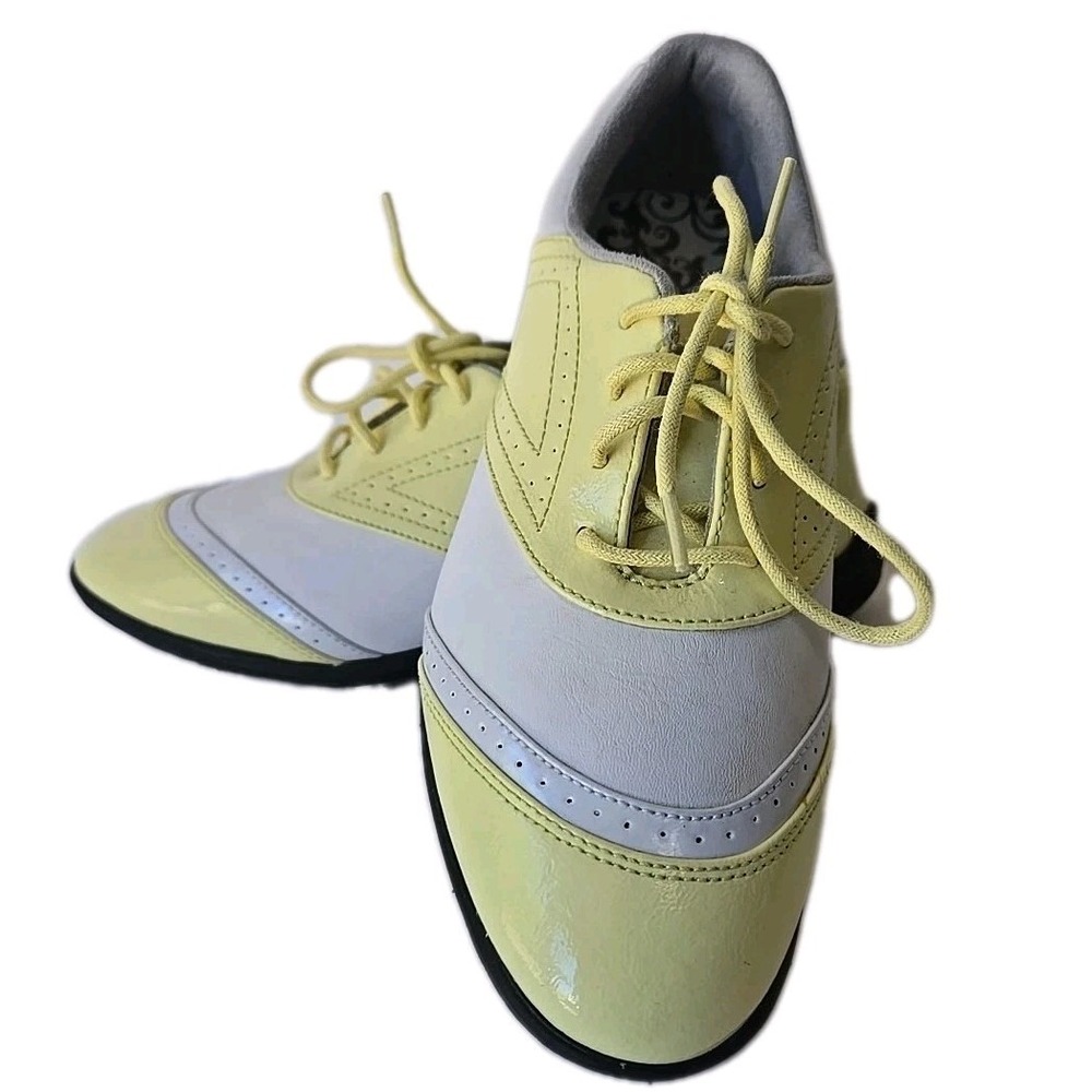 Callaway Womens 6.5 White Yellow‎ Spiked Golf Shoes Athletic Performance Cleats